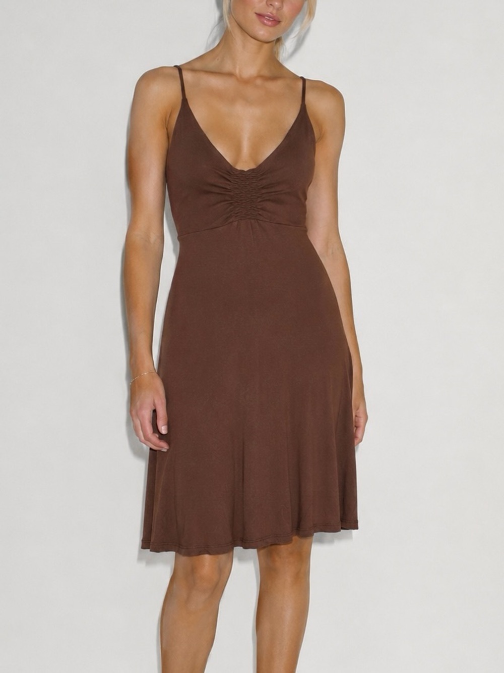 Gant Espresso Brown Corset Back Flare Jersey Strappy Dress Small